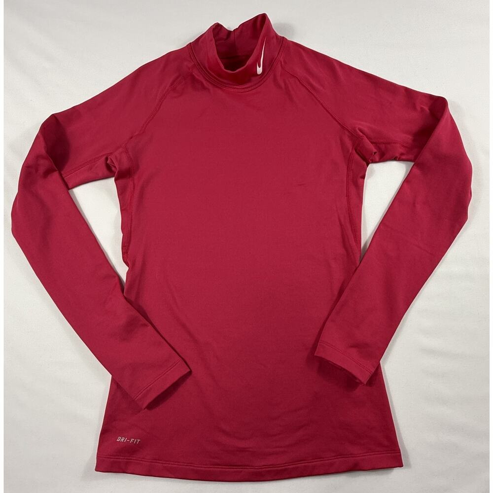NIKE DRI-FIT Pink Long Sleeve Turtleneck Shirt Top Sz L Fuchsia Thumb Hole